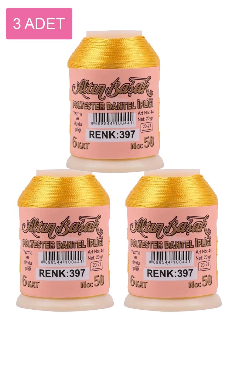 3 Adet Altınbaşak Oya ve Dantel İpi 20 gr - - No: 397