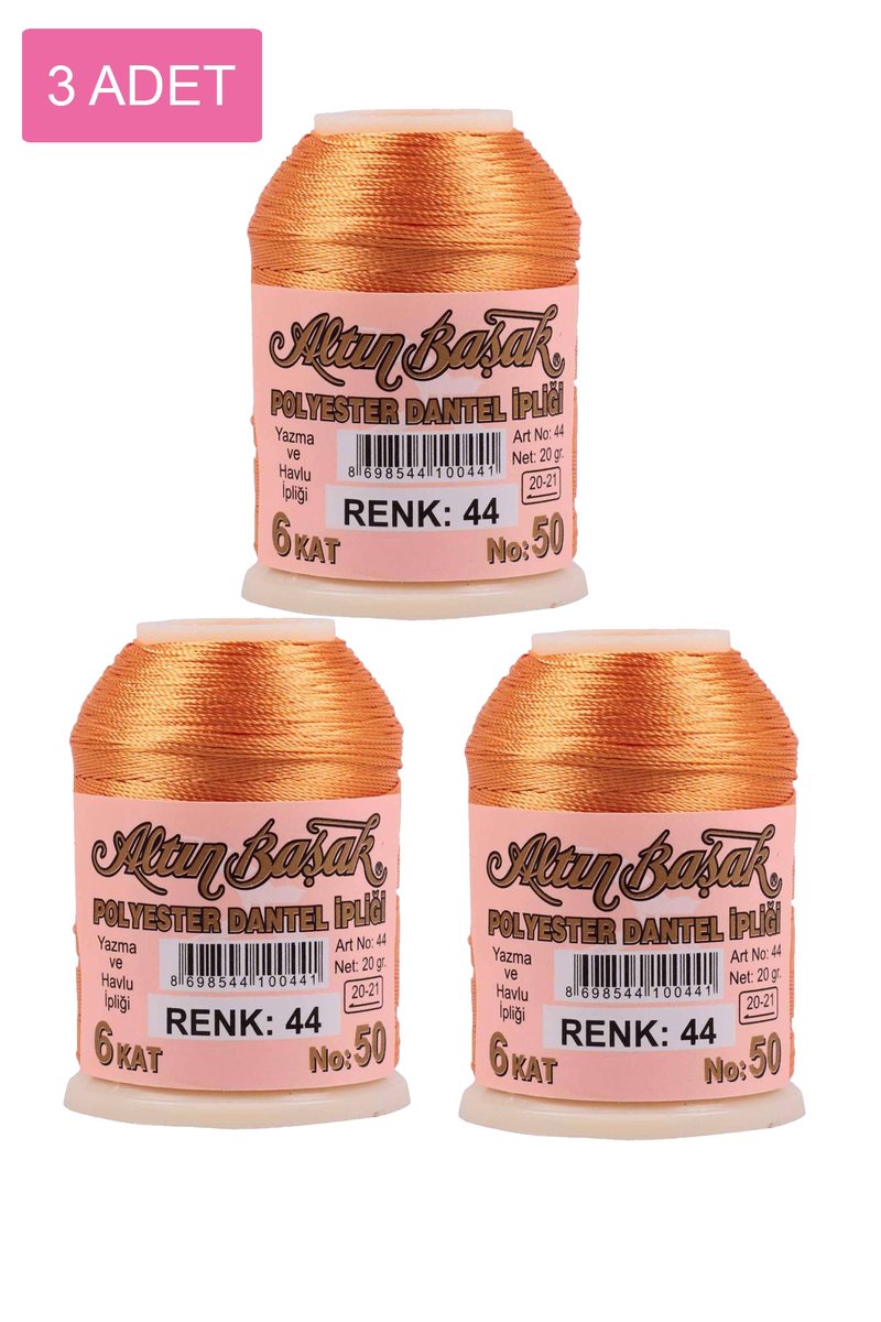 3 Adet Altınbaşak Oya ve Dantel İpi 20 gr - - No: 044