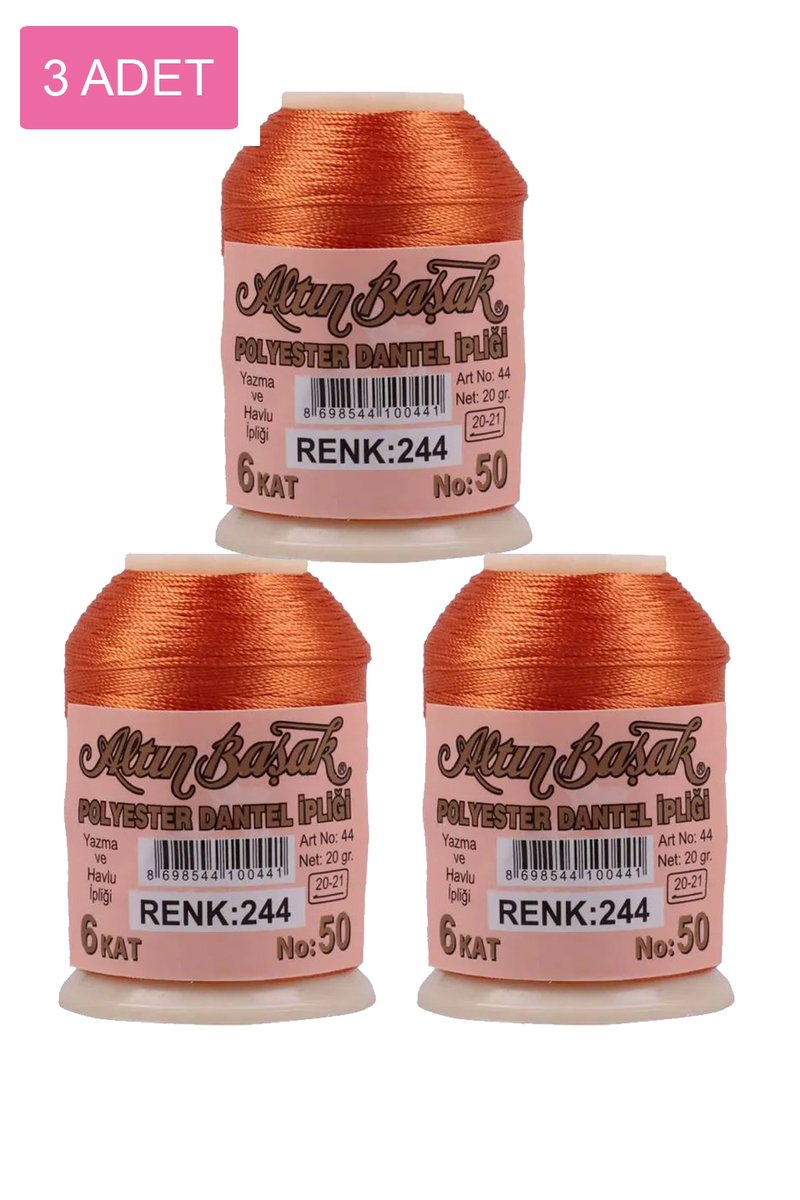 3 Adet Altınbaşak Oya ve Dantel İpi 20 gr - - No: 244
