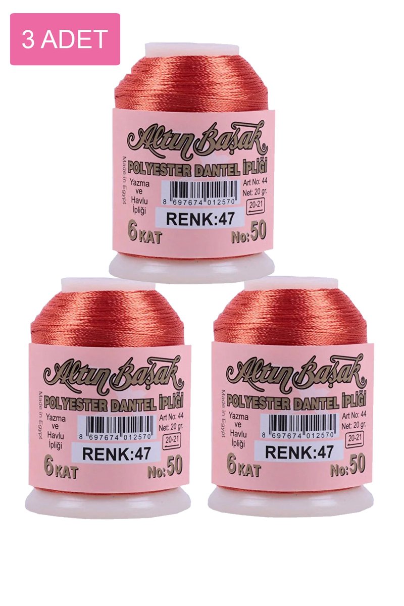 3 Adet Altınbaşak Oya ve Dantel İpi 20 gr - - No: 047