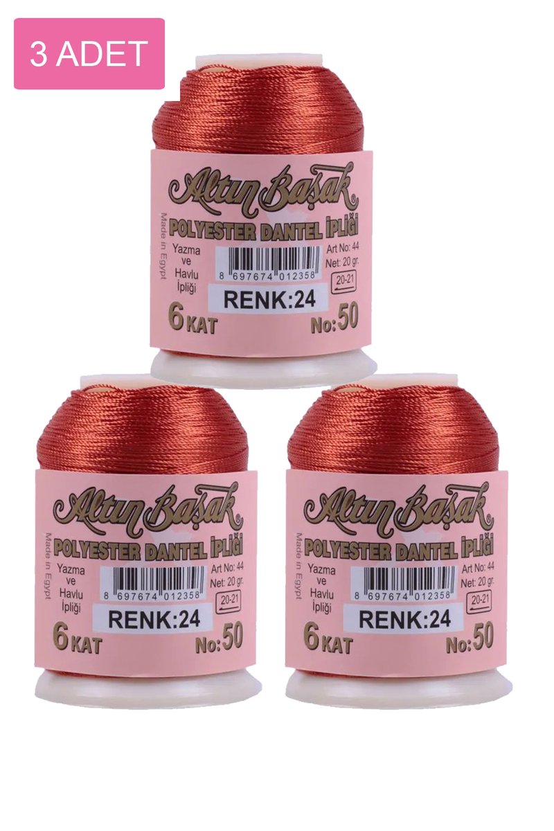 3 Adet Altınbaşak Oya ve Dantel İpi 20 gr - - No: 024
