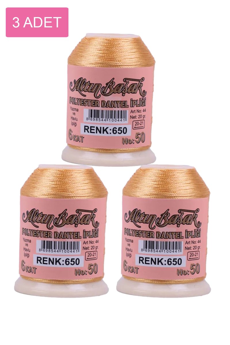 3 Adet Altınbaşak Oya ve Dantel İpi 20 gr - - No: 650