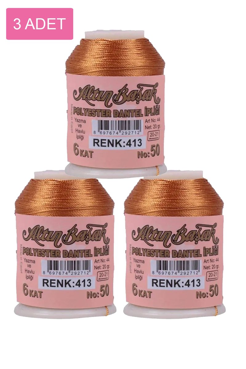 3 Adet Altınbaşak Oya ve Dantel İpi 20 gr - - No: 413