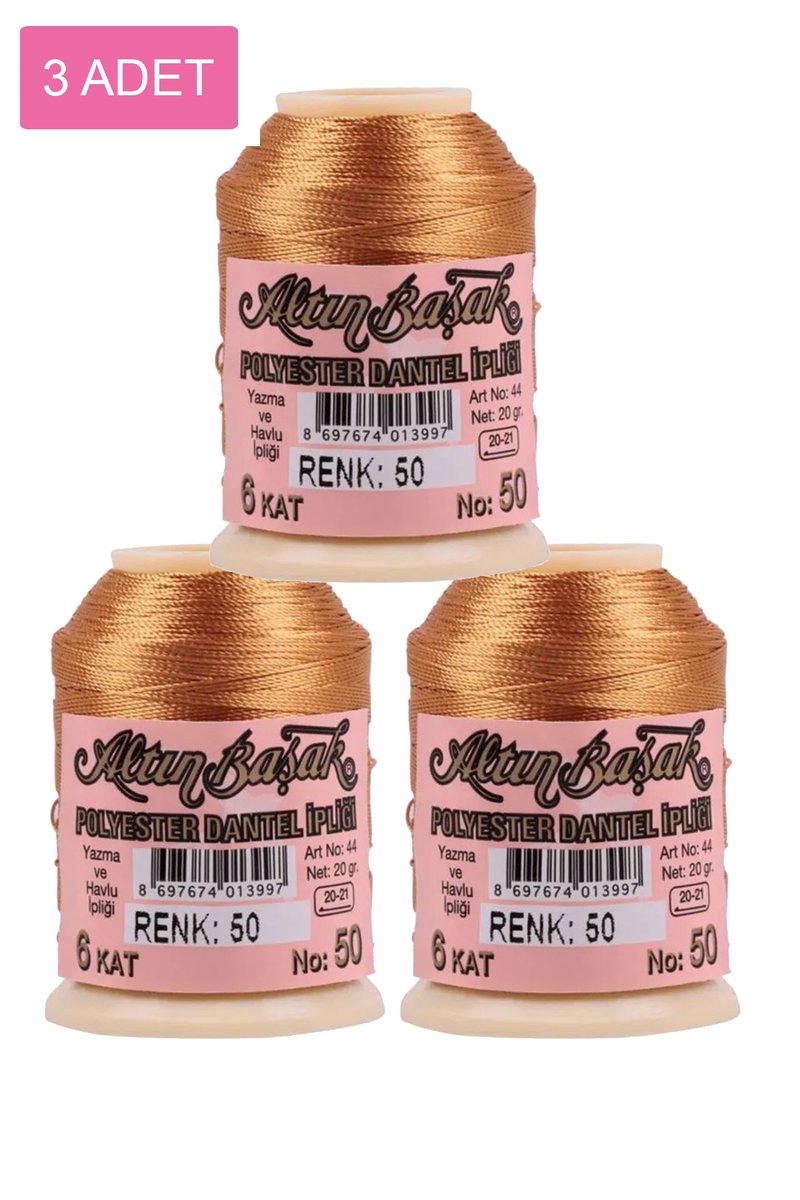 3 Adet Altınbaşak Oya ve Dantel İpi 20 gr - - No: 050