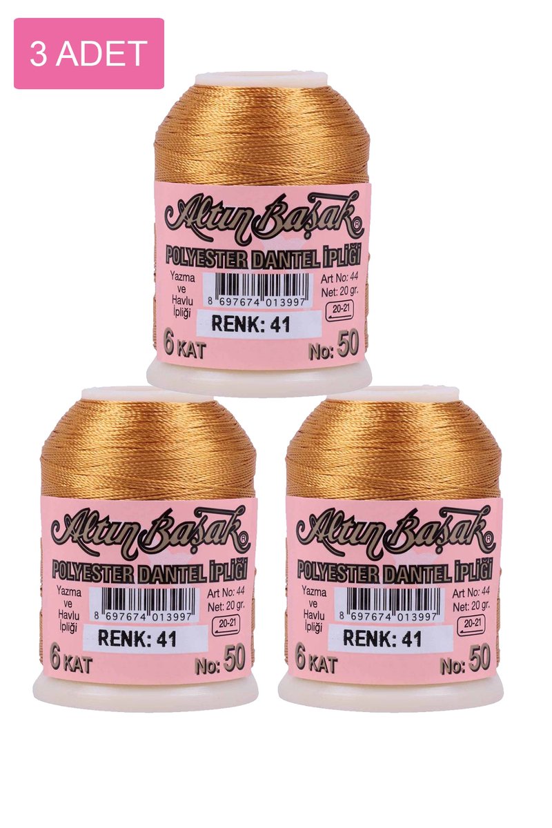 3 Adet Altınbaşak Oya ve Dantel İpi 20 gr - - No: 041