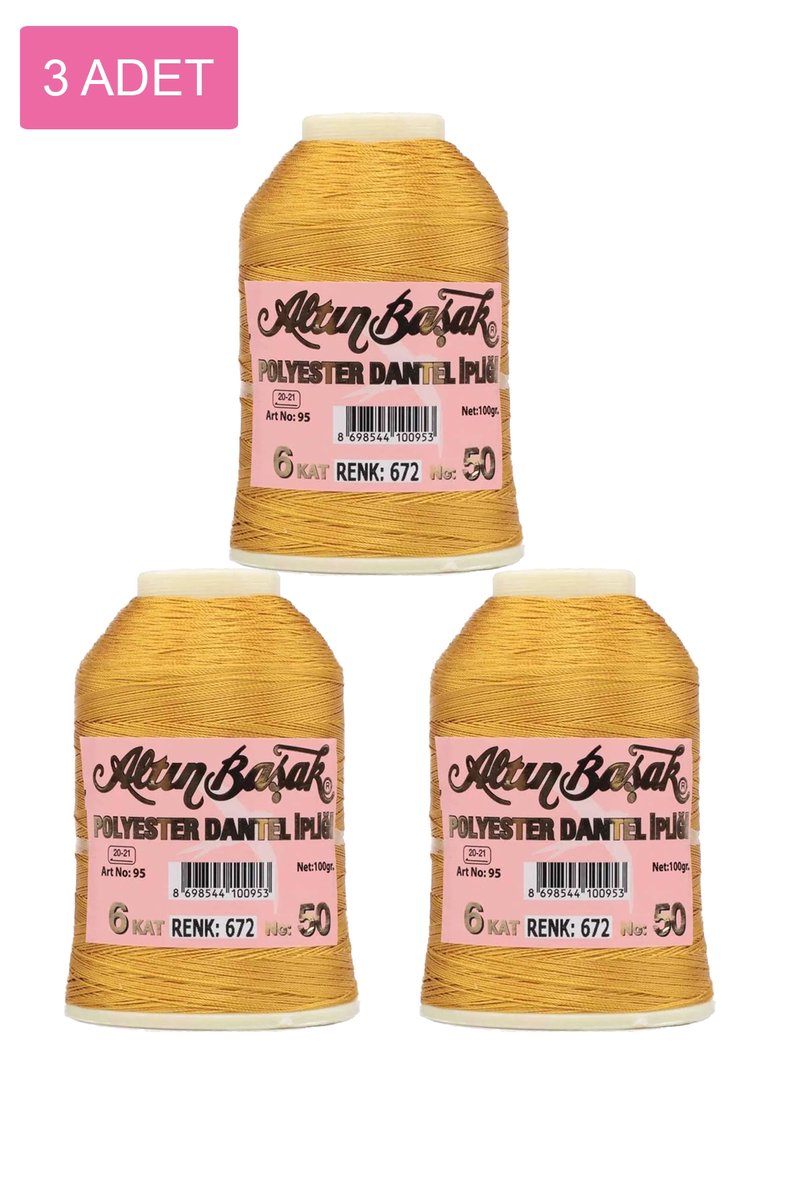 3 Adet Altınbaşak Oya ve Dantel İpi 20 gr - - No: 672
