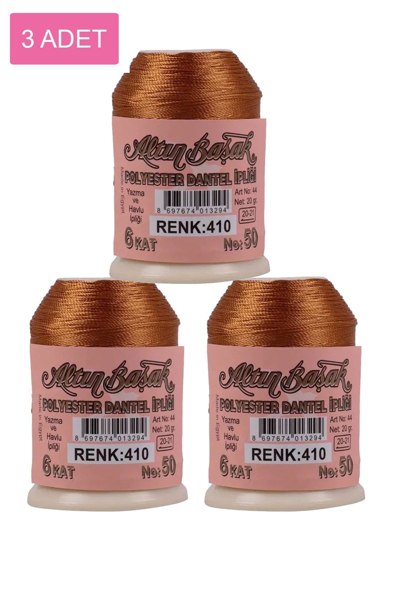 3 Adet Altınbaşak Oya ve Dantel İpi 20 gr - - No: 410