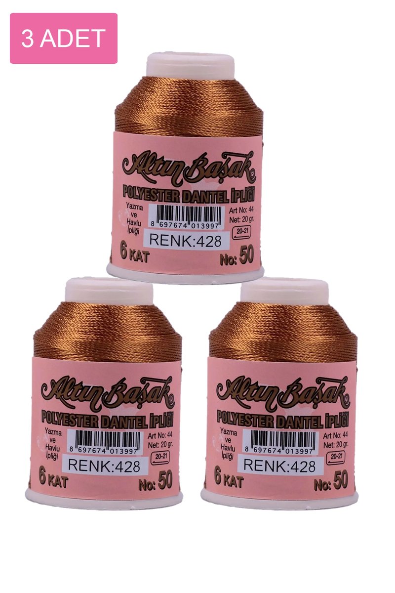 3 Adet Altınbaşak Oya ve Dantel İpi 20 gr - - No: 428