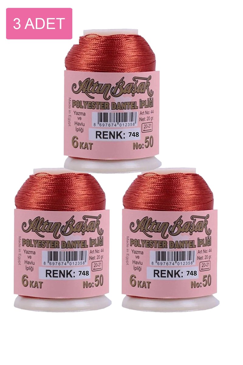 3 Adet Altınbaşak Oya ve Dantel İpi 20 gr - - No: 748