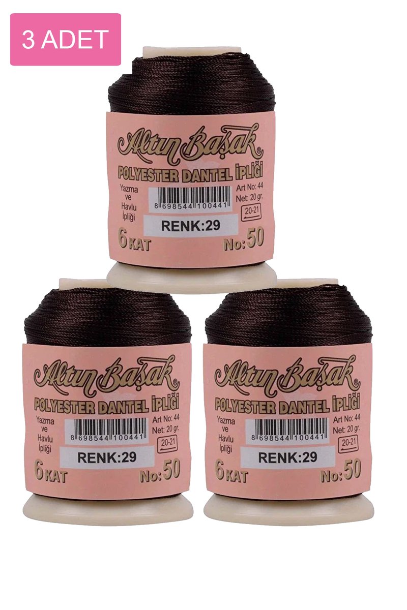 3 Adet Altınbaşak Oya ve Dantel İpi 20 gr - - No: 029