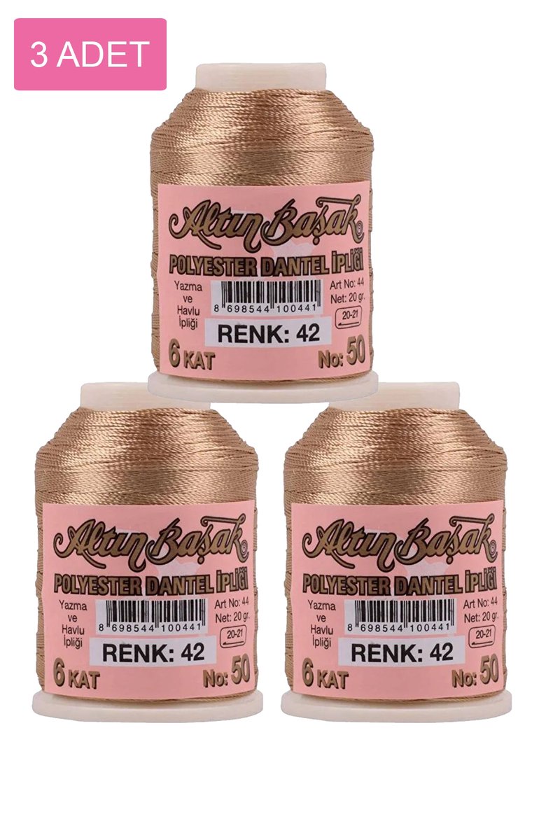 3 Adet Altınbaşak Oya ve Dantel İpi 20 gr - - No: 042