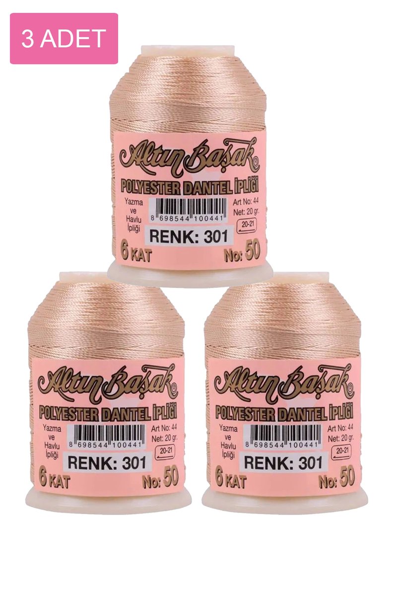 3 Adet Altınbaşak Oya ve Dantel İpi 20 gr - - No: 301