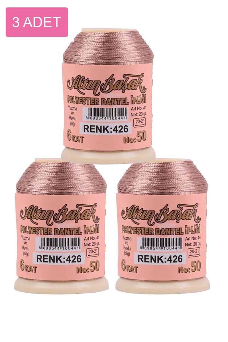 3 Adet Altınbaşak Oya ve Dantel İpi 20 gr - - No: 426