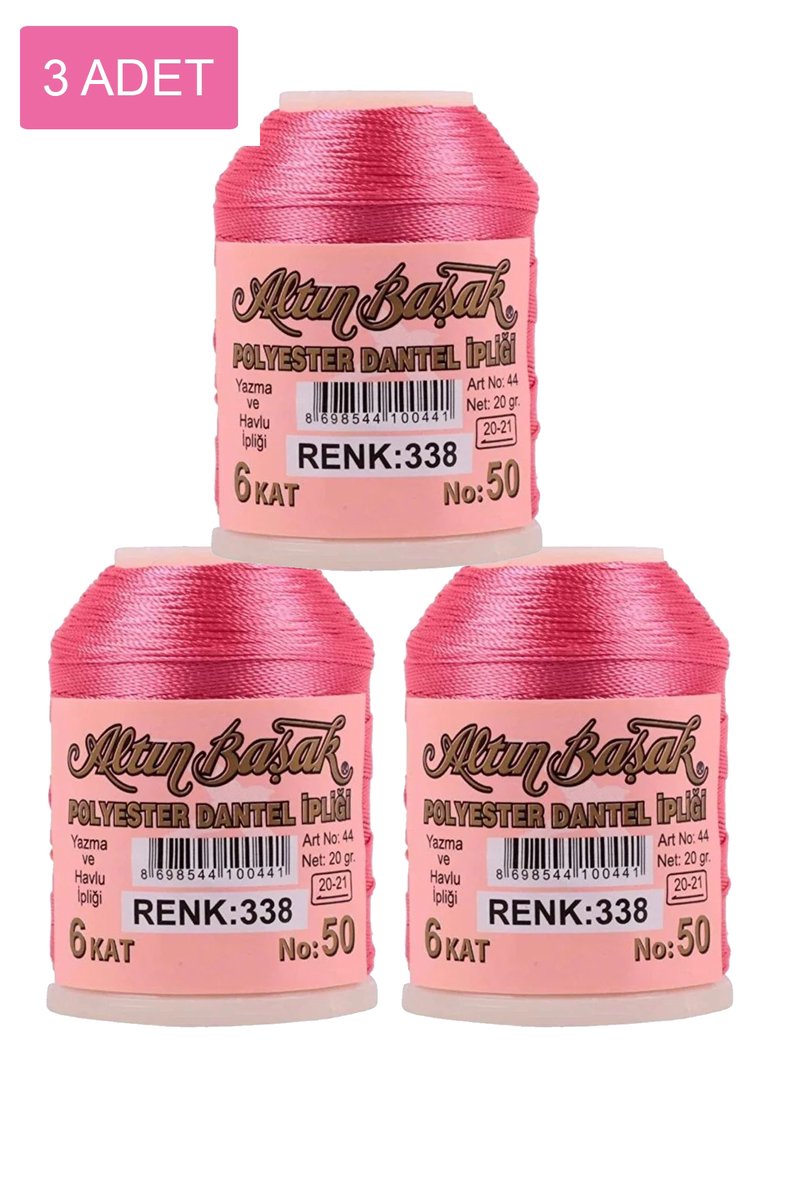 3 Adet Altınbaşak Oya ve Dantel İpi 20 gr - - No: 338