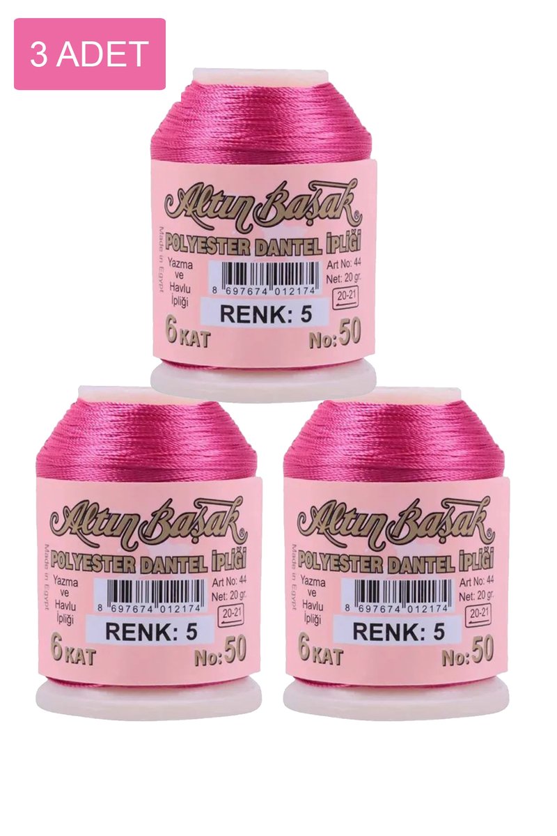 3 Adet Altınbaşak Oya ve Dantel İpi 20 gr - - No: 005
