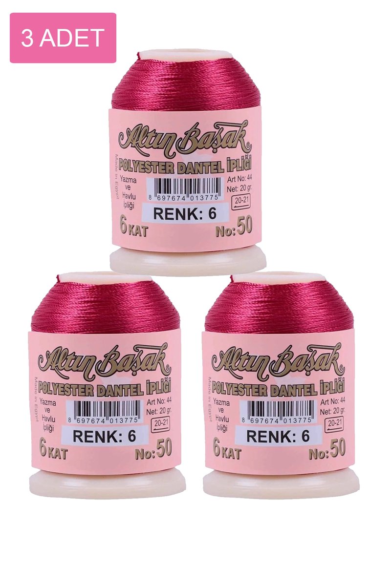 3 Adet Altınbaşak Oya ve Dantel İpi 20 gr - - No: 006
