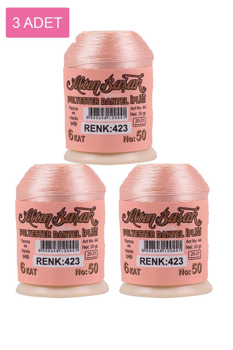 3 Adet Altınbaşak Oya ve Dantel İpi 20 gr - - No: 423