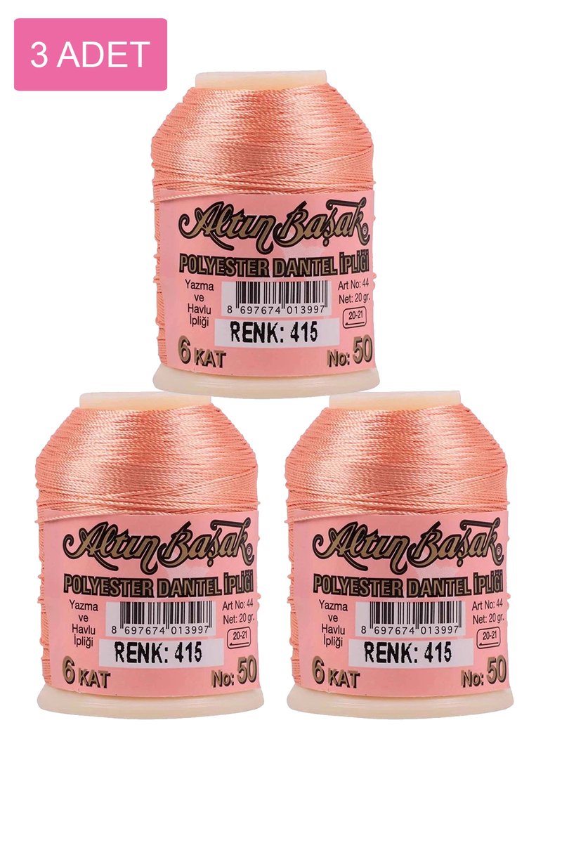 3 Adet Altınbaşak Oya ve Dantel İpi 20 gr - - No: 415