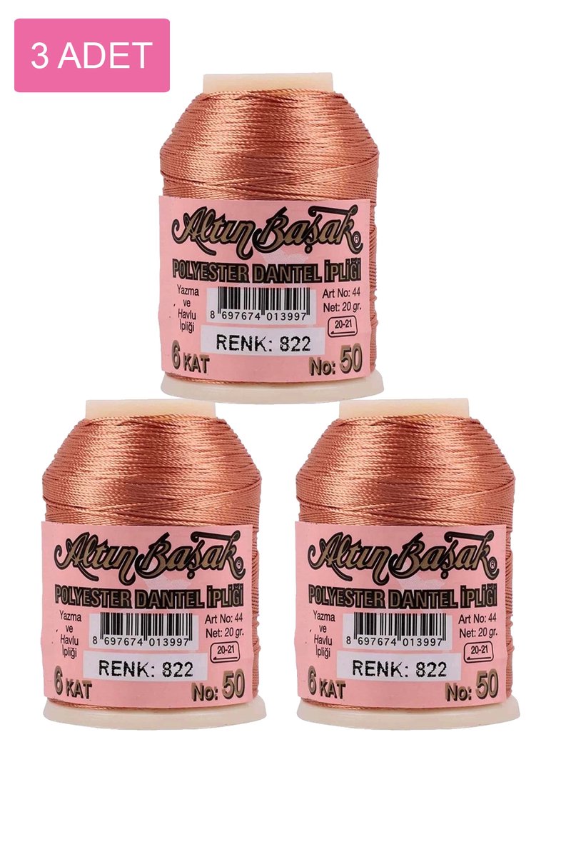 3 Adet Altınbaşak Oya ve Dantel İpi 20 gr - - No: 822