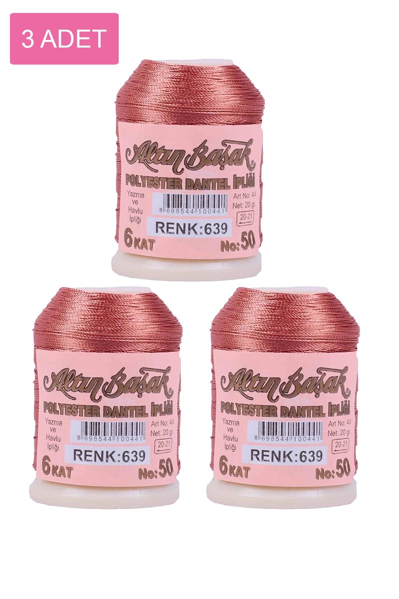 3 Adet Altınbaşak Oya ve Dantel İpi 20 gr - - No: 639