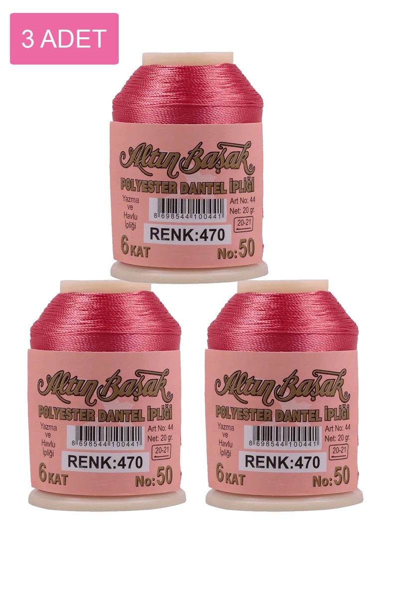 3 Adet Altınbaşak Oya ve Dantel İpi 20 gr - - No: 470