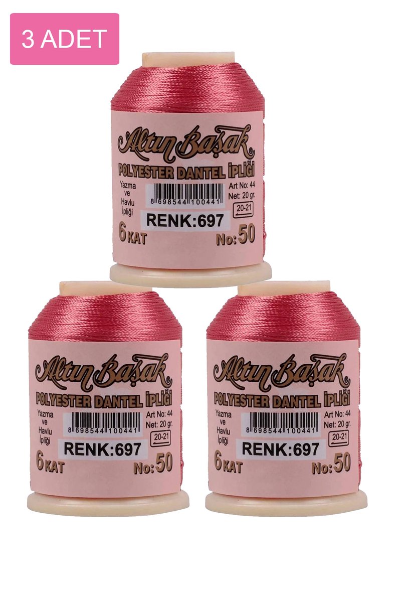 3 Adet Altınbaşak Oya ve Dantel İpi 20 gr - - No: 697
