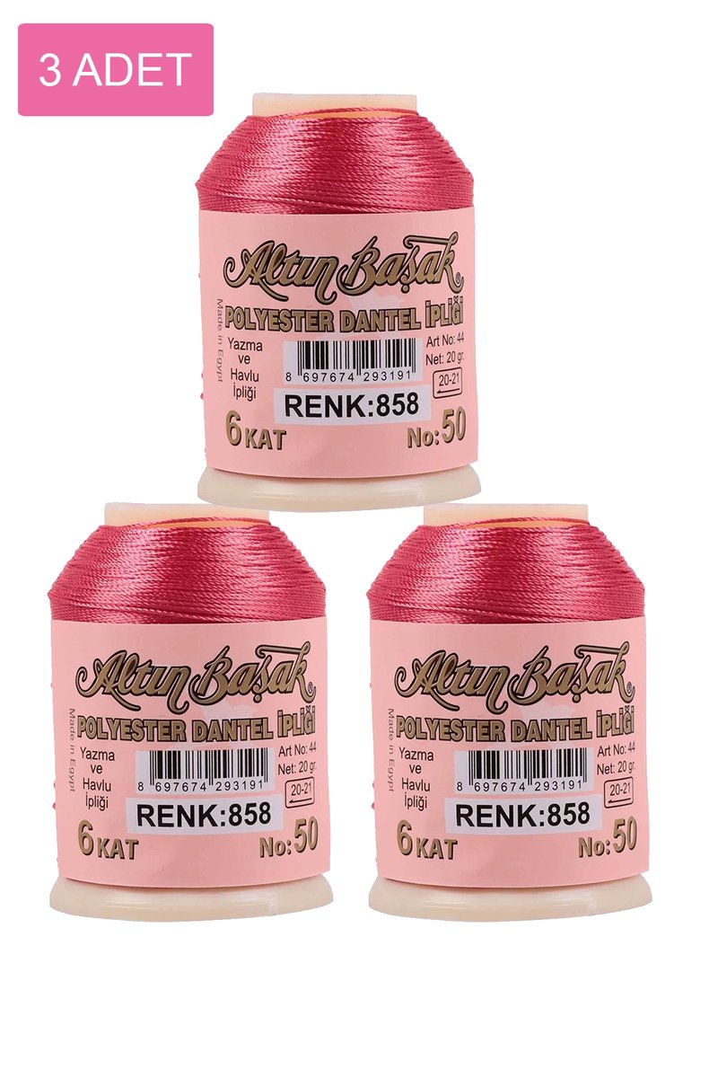 3 Adet Altınbaşak Oya ve Dantel İpi 20 gr - - No: 858