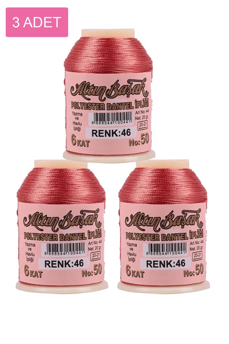 3 Adet Altınbaşak Oya ve Dantel İpi 20 gr - - No: 046