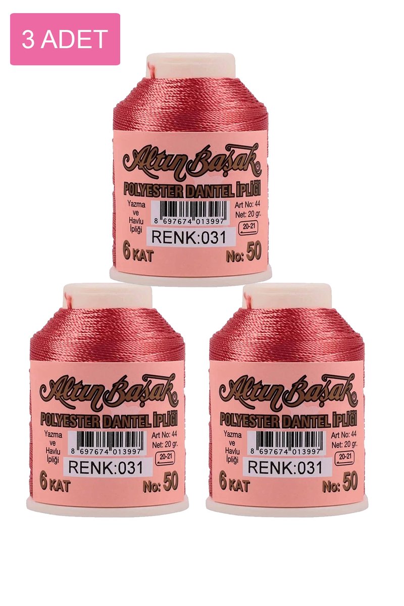 3 Adet Altınbaşak Oya ve Dantel İpi 20 gr - - No: 031