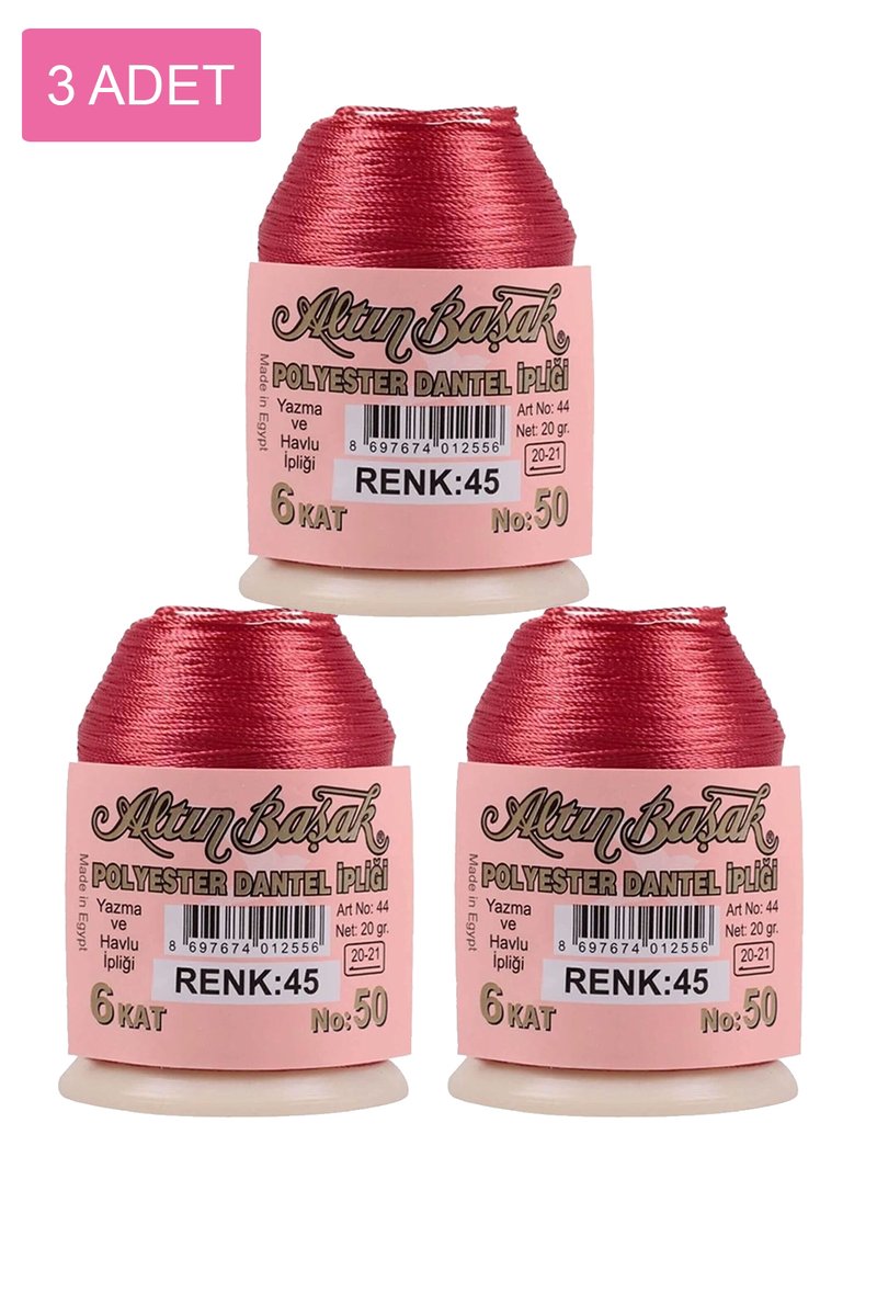 3 Adet Altınbaşak Oya ve Dantel İpi 20 gr - - No: 045