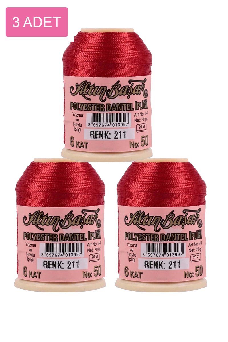 3 Adet Altınbaşak Oya ve Dantel İpi 20 gr - - No: 211