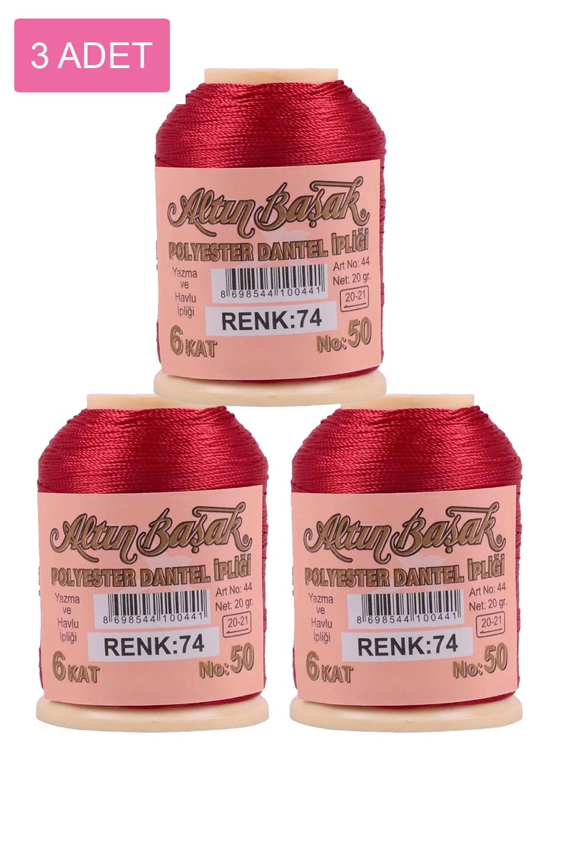 3 Adet Altınbaşak Oya ve Dantel İpi 20 gr - - No: 074