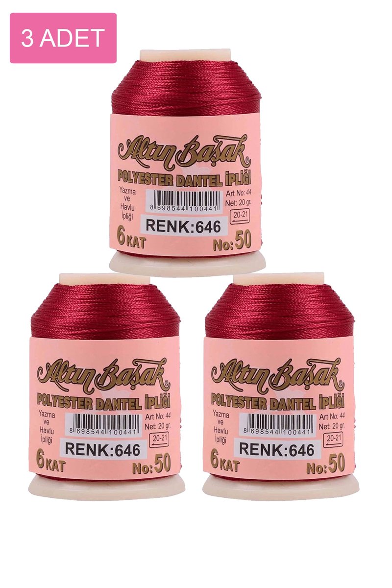 3 Adet Altınbaşak Oya ve Dantel İpi 20 gr - - No: 646