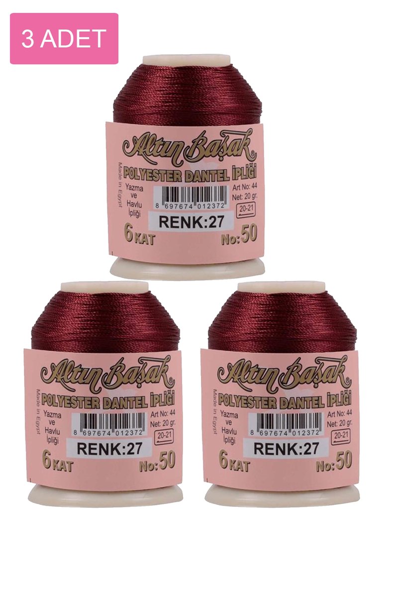 3 Adet Altınbaşak Oya ve Dantel İpi 20 gr - - No: 027