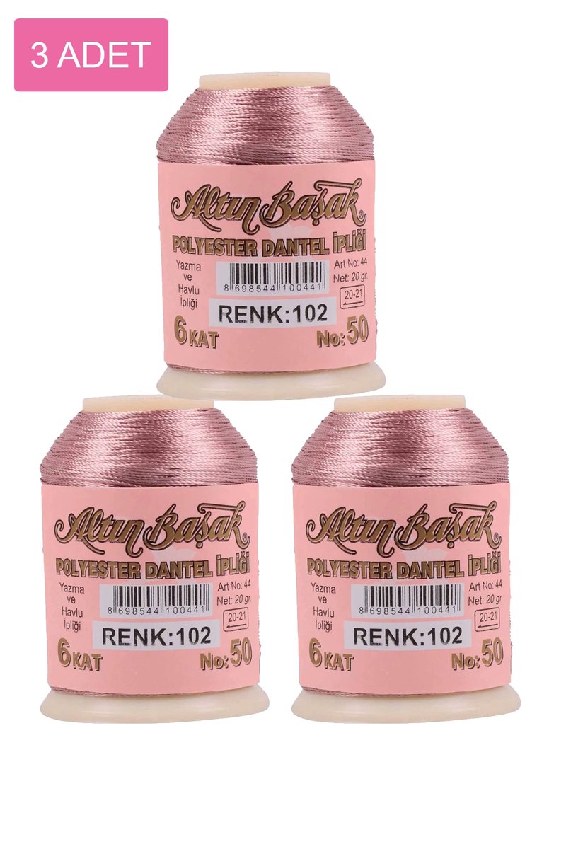 3 Adet Altınbaşak Oya ve Dantel İpi 20 gr - - No: 102