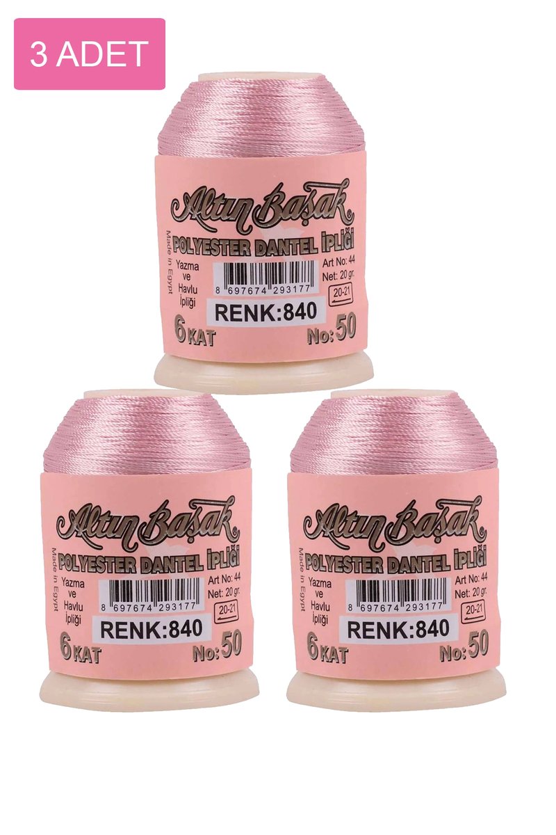 3 Adet Altınbaşak Oya ve Dantel İpi 20 gr - - No: 840