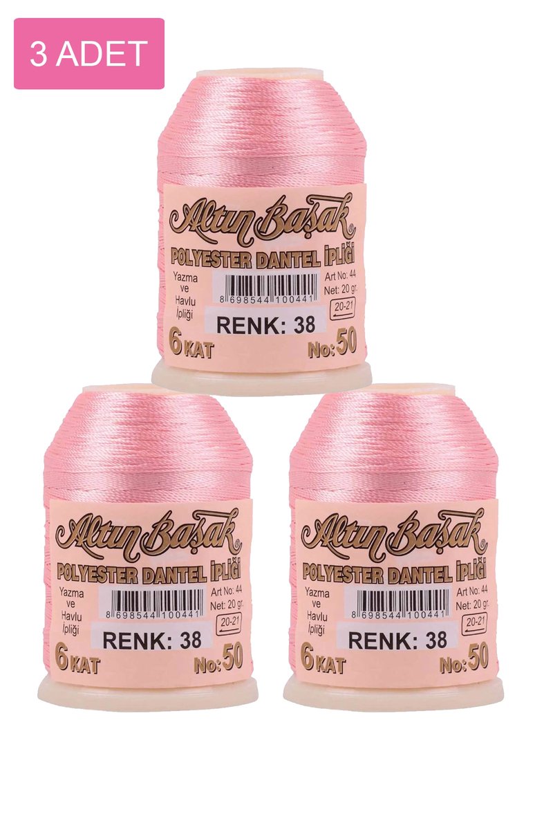 3 Adet Altınbaşak Oya ve Dantel İpi 20 gr - - No: 038