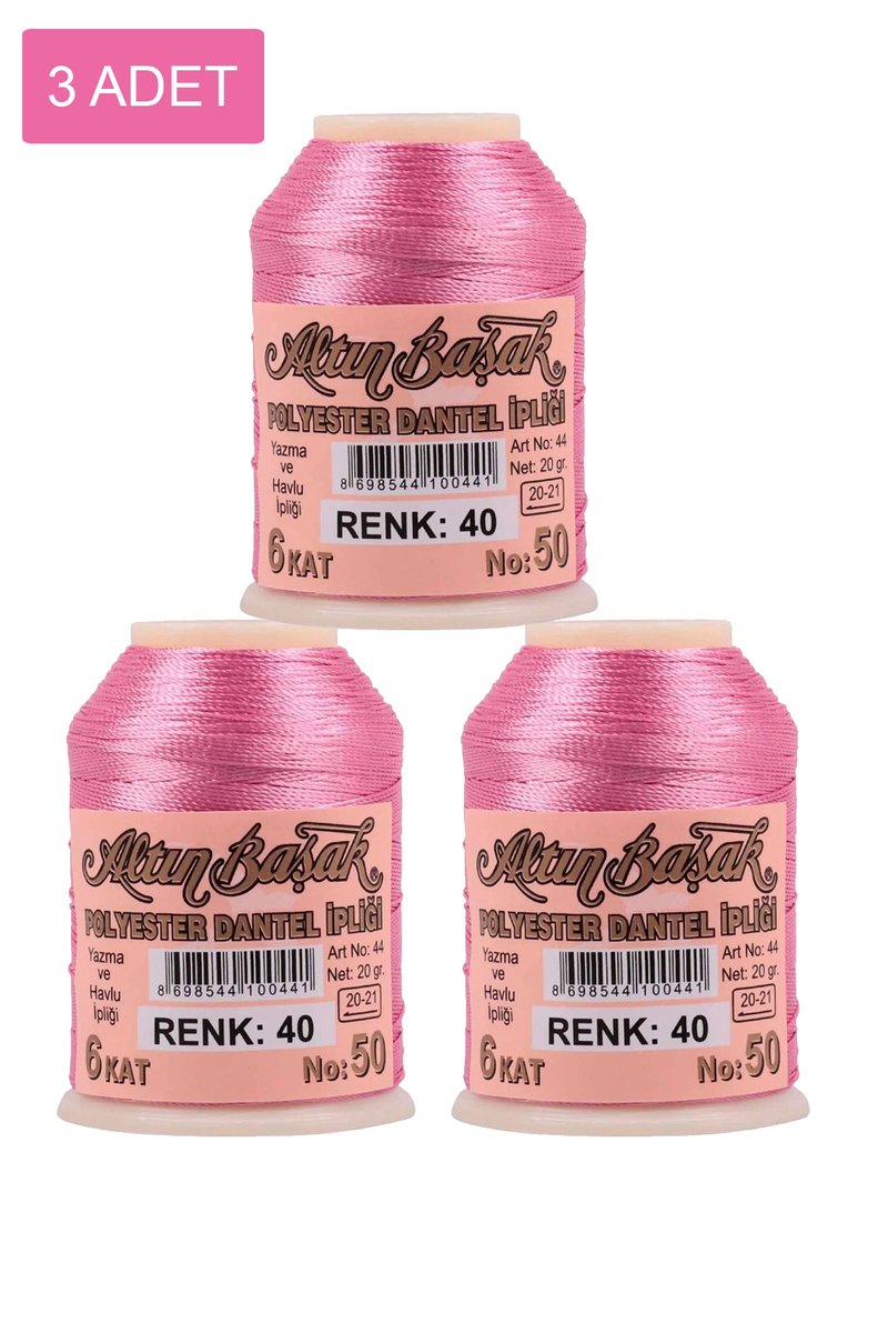 3 Adet Altınbaşak Oya ve Dantel İpi 20 gr - - No: 040