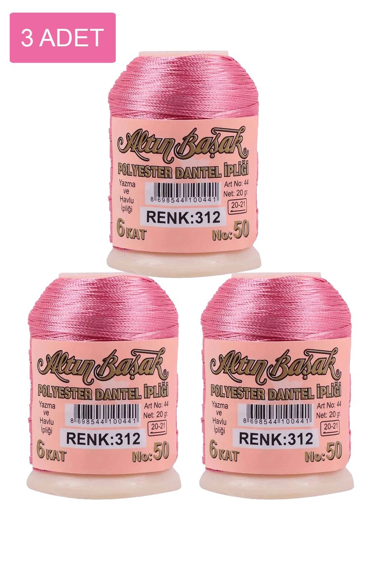 3 Adet Altınbaşak Oya ve Dantel İpi 20 gr - - No: 312
