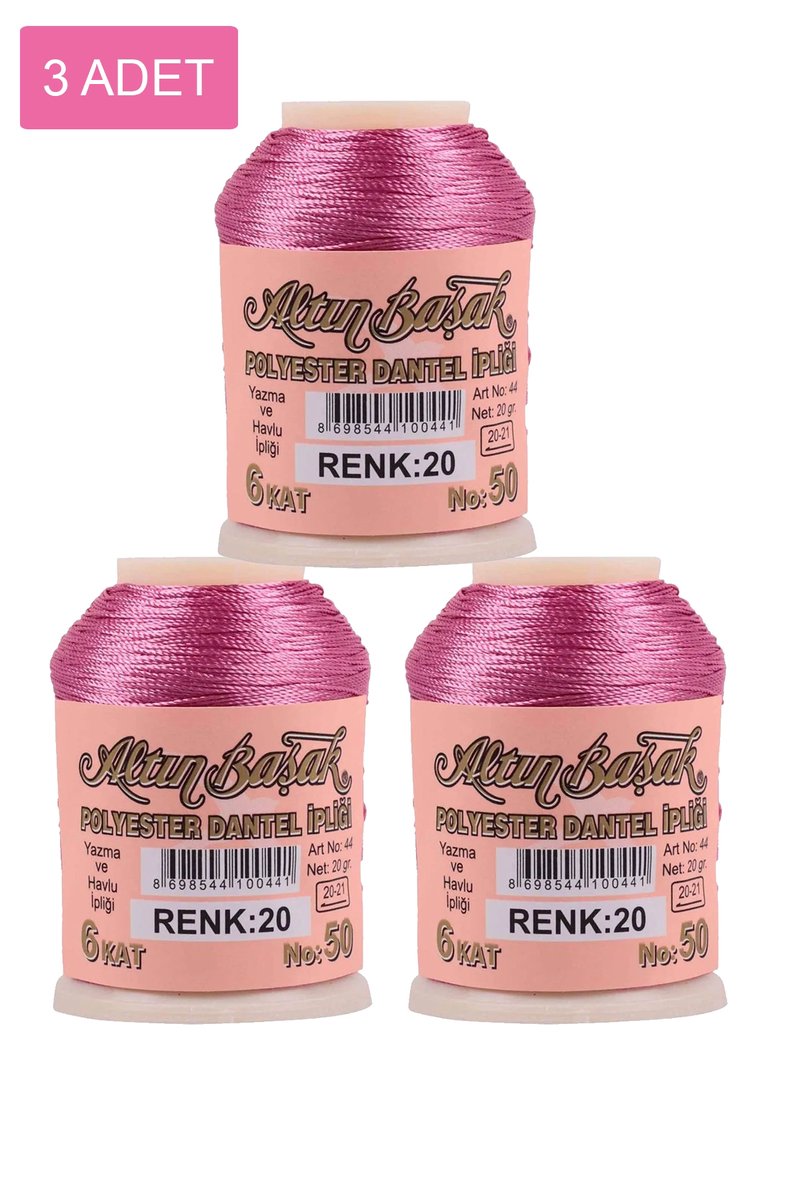 3 Adet Altınbaşak Oya ve Dantel İpi 20 gr - - No: 020