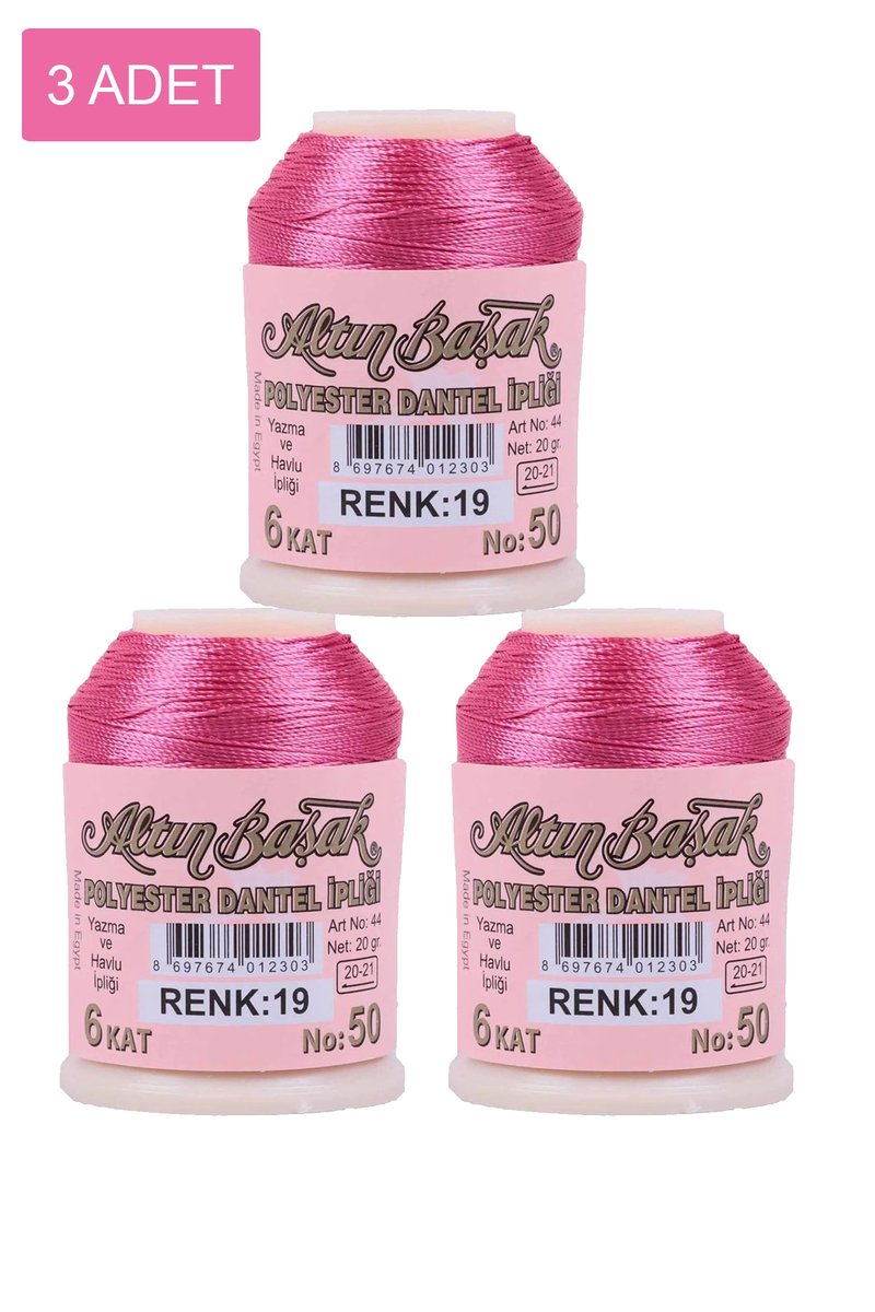 3 Adet Altınbaşak Oya ve Dantel İpi 20 gr - - No: 019