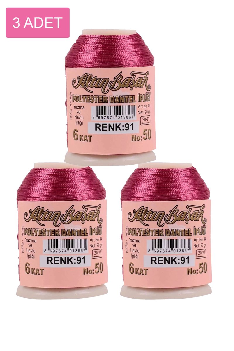 3 Adet Altınbaşak Oya ve Dantel İpi 20 gr - - No: 091