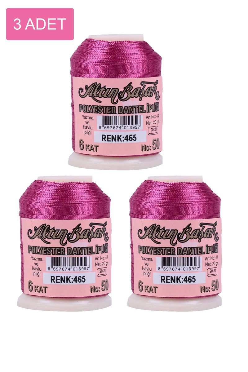 3 Adet Altınbaşak Oya ve Dantel İpi 20 gr - - No: 465