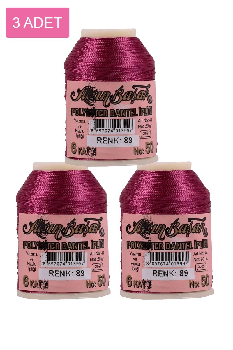3 Adet Altınbaşak Oya ve Dantel İpi 20 gr - - No: 089