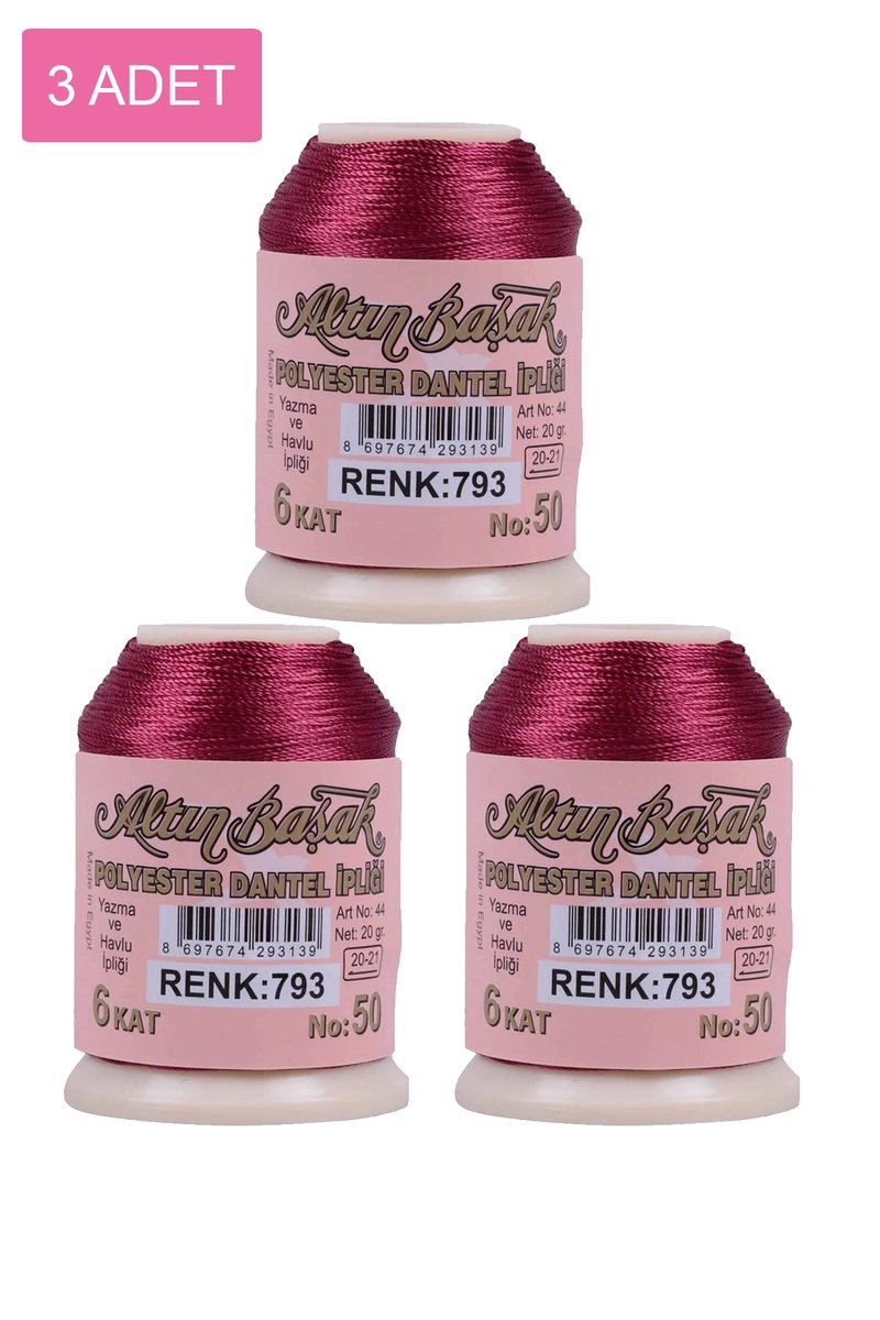 3 Adet Altınbaşak Oya ve Dantel İpi 20 gr - - No: 793