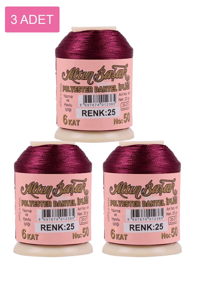 3 Adet Altınbaşak Oya ve Dantel İpi 20 gr - - No: 025