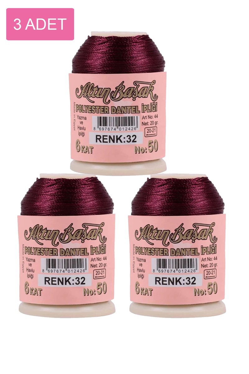 3 Adet Altınbaşak Oya ve Dantel İpi 20 gr - - No: 032