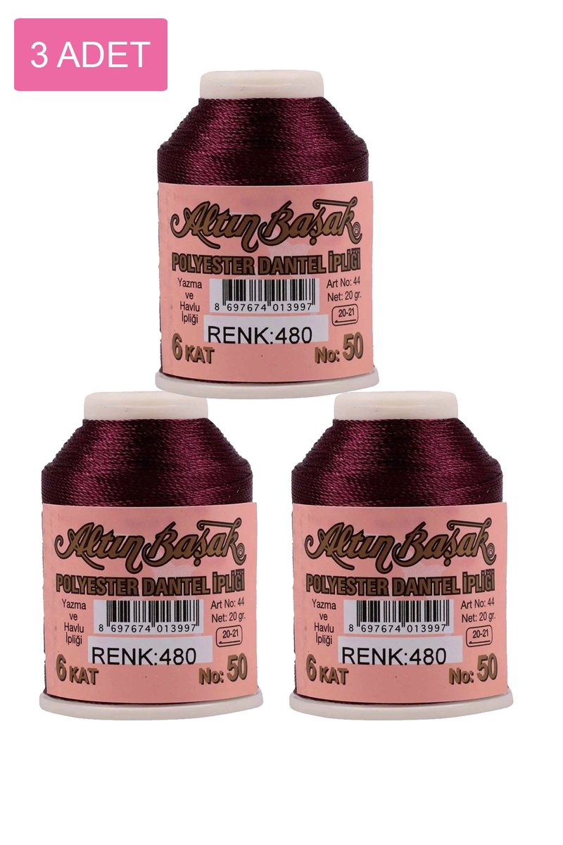 3 Adet Altınbaşak Oya ve Dantel İpi 20 gr - - No: 480