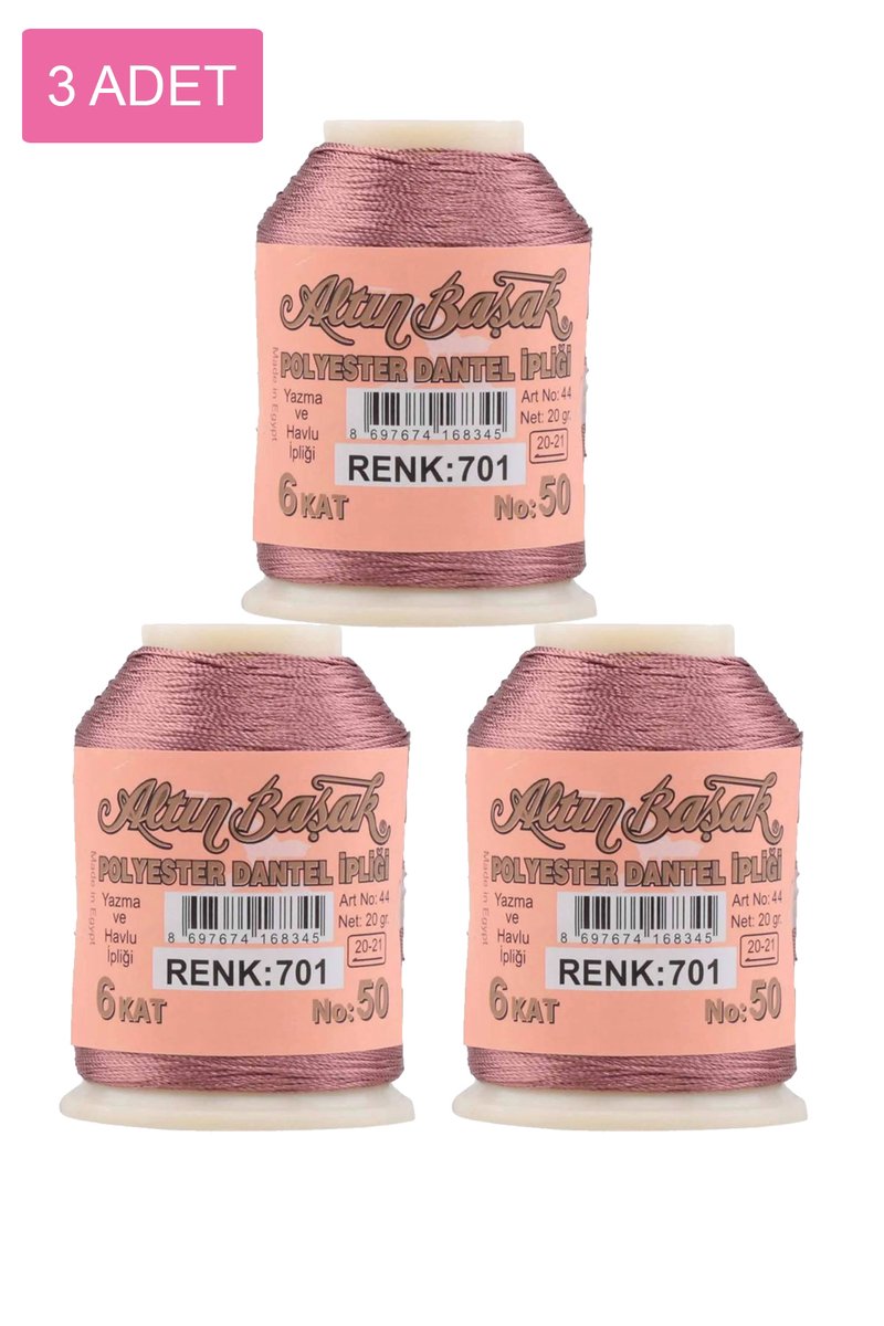 3 Adet Altınbaşak Oya ve Dantel İpi 20 gr - - No: 701