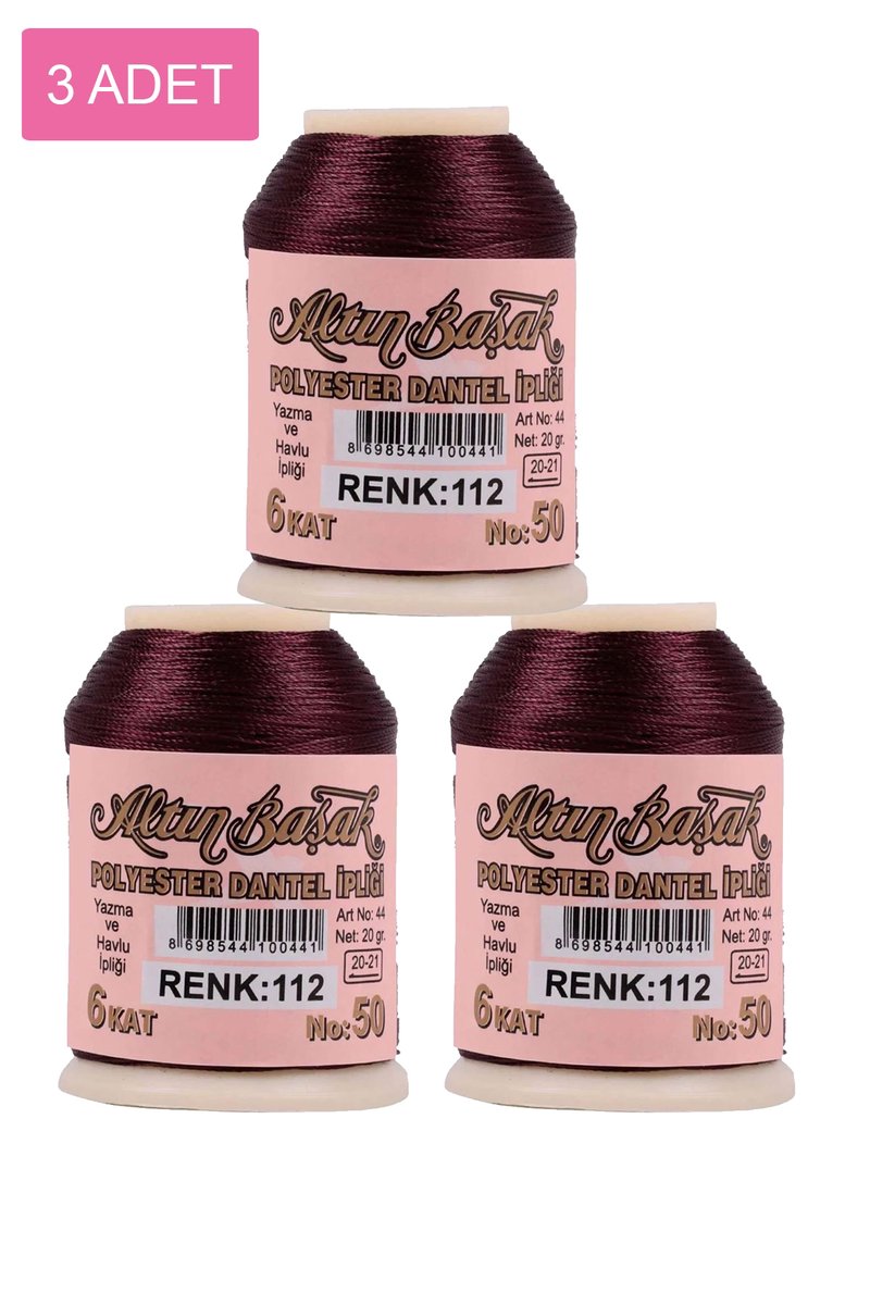 3 Adet Altınbaşak Oya ve Dantel İpi 20 gr - - No: 112